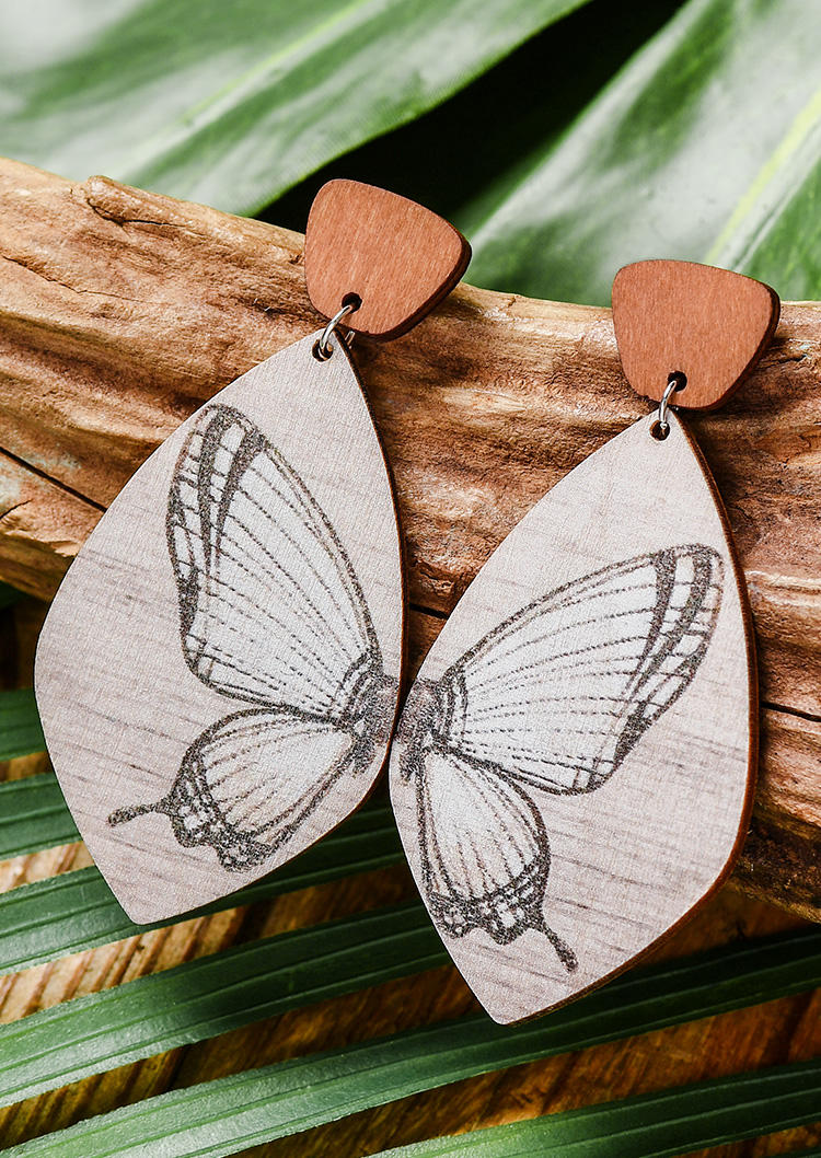 

Earrings Butterfly Water Drop Wooden Stud Earrings in Multicolor. Size