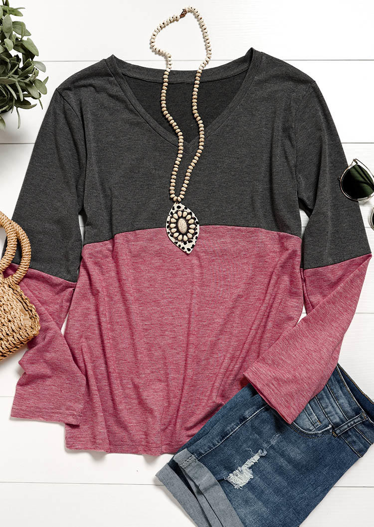 

Blouses Color Block V-Neck Long Sleeve Blouse - Brick Red in Red. Size