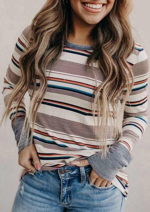 

Blouses Colorful Striped Long Sleeve Blouse in Multicolor. Size