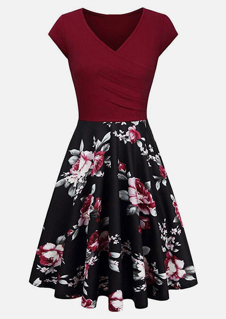 Floral Short Sleeve Wrap V-Neck Mini Dress