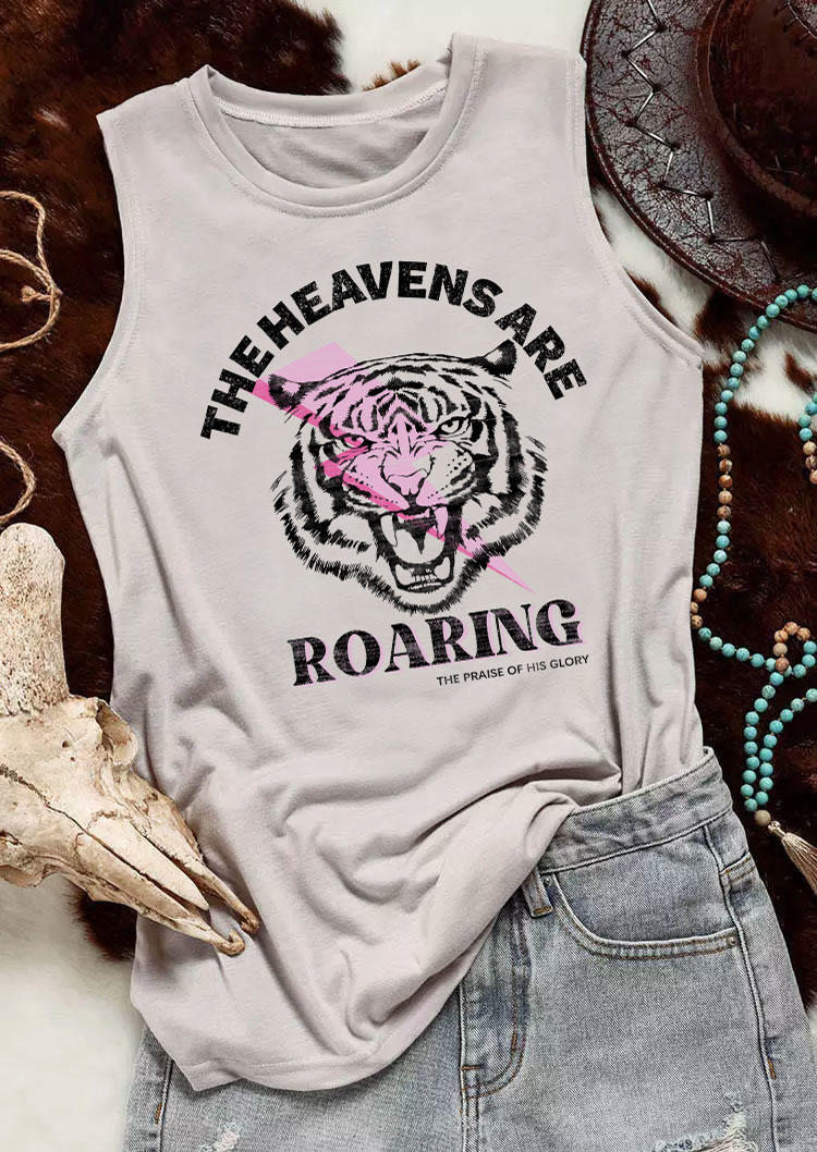 

Tank Tops The Heavens Are Roaring Tiger O-Neck Tank Top in Apricot. Size