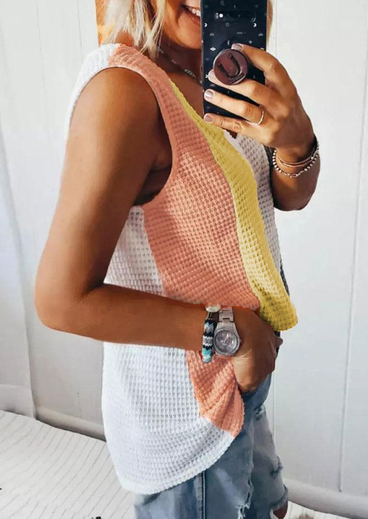 

Tank Tops Color Block Waffle V-Neck Tank Top in Multicolor. Size