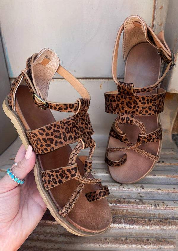 

Sandals Leopard Toe Ring Buckle Strap Flat Sandals in Leopard. Size: ,38,39,40,41
