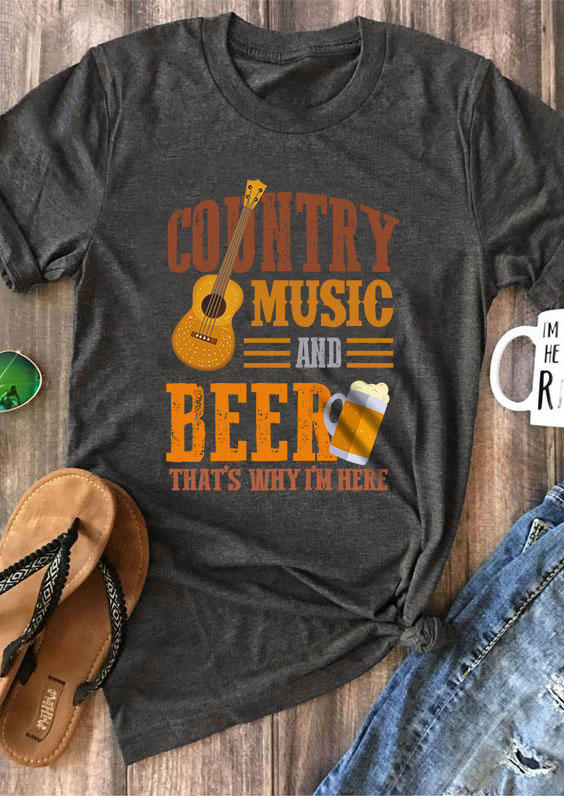 

T-shirts Tees Country Music And Beer That' Why I'm Here Guitar T-Shirt Tee - Dark Grey in Gray. Size