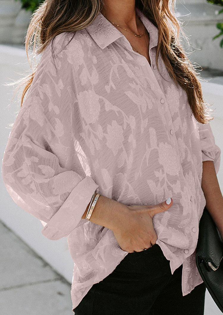 Shirts Floral Button Long Sleeve Shirt - Light Pink in Pink. Size: L,M,S,XL