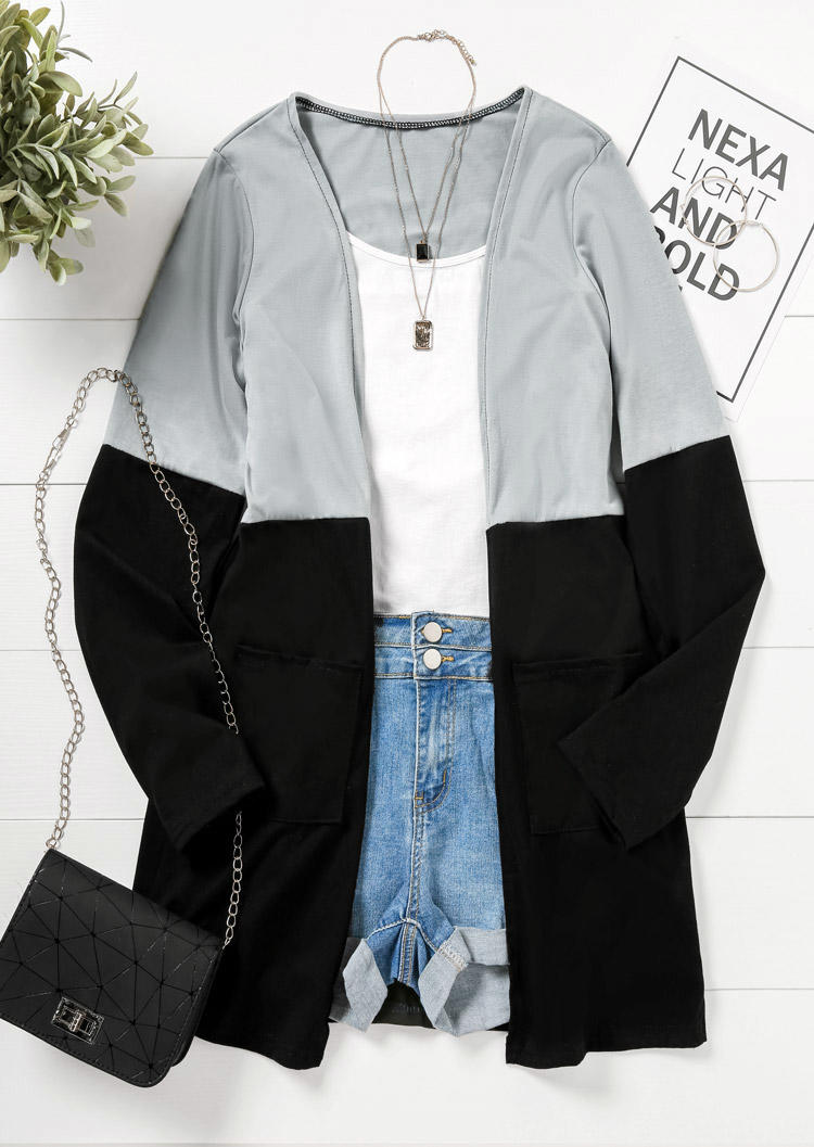 

Cardigans Color Block Long Sleeve Open Front Cardigan in Black. Size