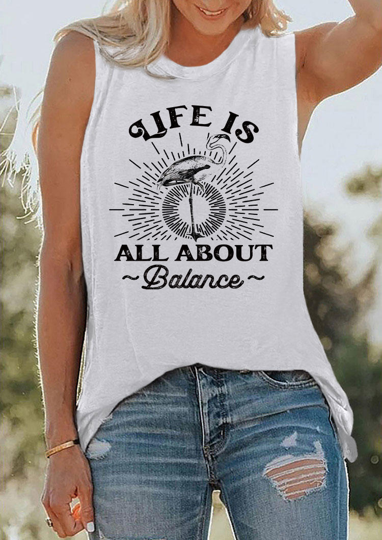 

Tank Tops Life Is All About Balance Flamingo O-Neck Tank Top - Light Grey in Gray. Size