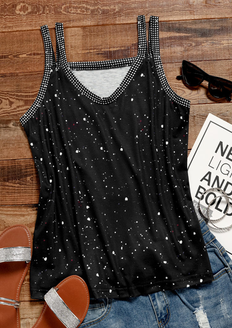 

Tank Tops Glitter Hollow Out V-Neck Tank Top in Black. Size