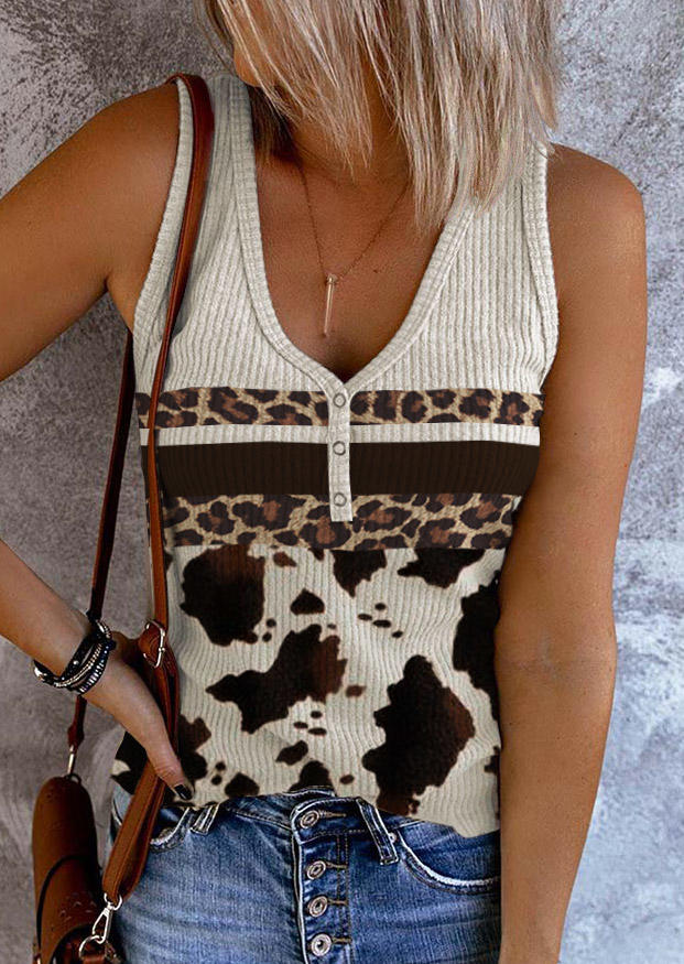 

Tank Tops Leopard Cow Snap Button Tank Top in Multicolor. Size