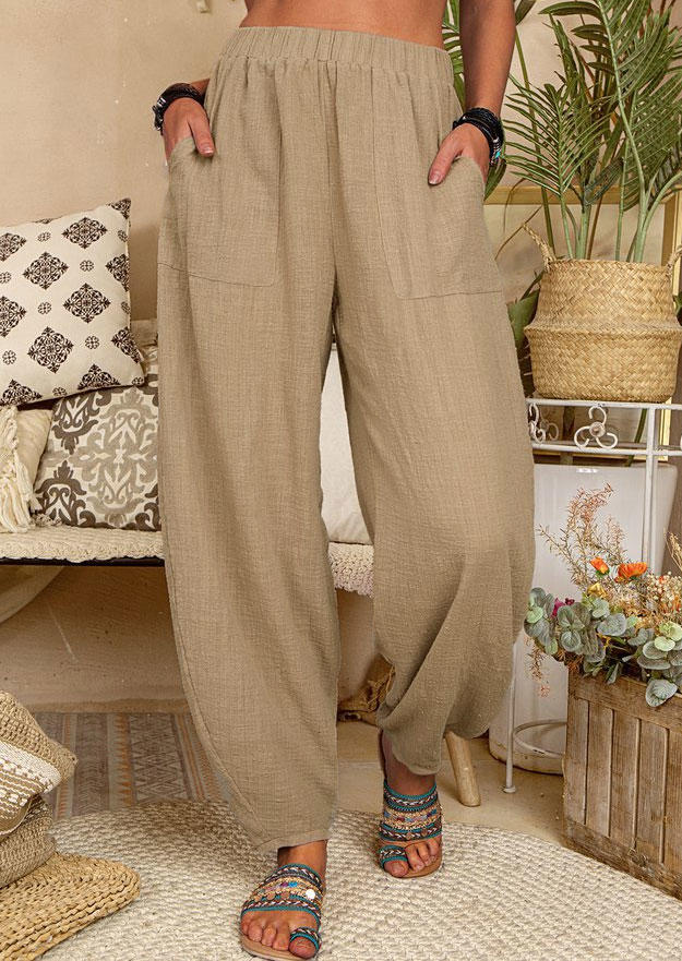 

Pants Pocket Elastic Waist Casual Pants in Khaki. Size: ,XL