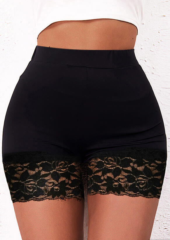

Leggings Lace Splicing High Waist Short Leggings in Black. Size