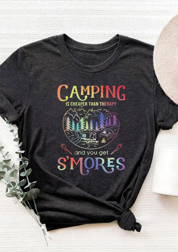 

T-shirts Tees Camping Is Cheaper Than Therapy And You Get 'mores T-Shirt Tee in Dark Grey. Size: ,M,L,XL