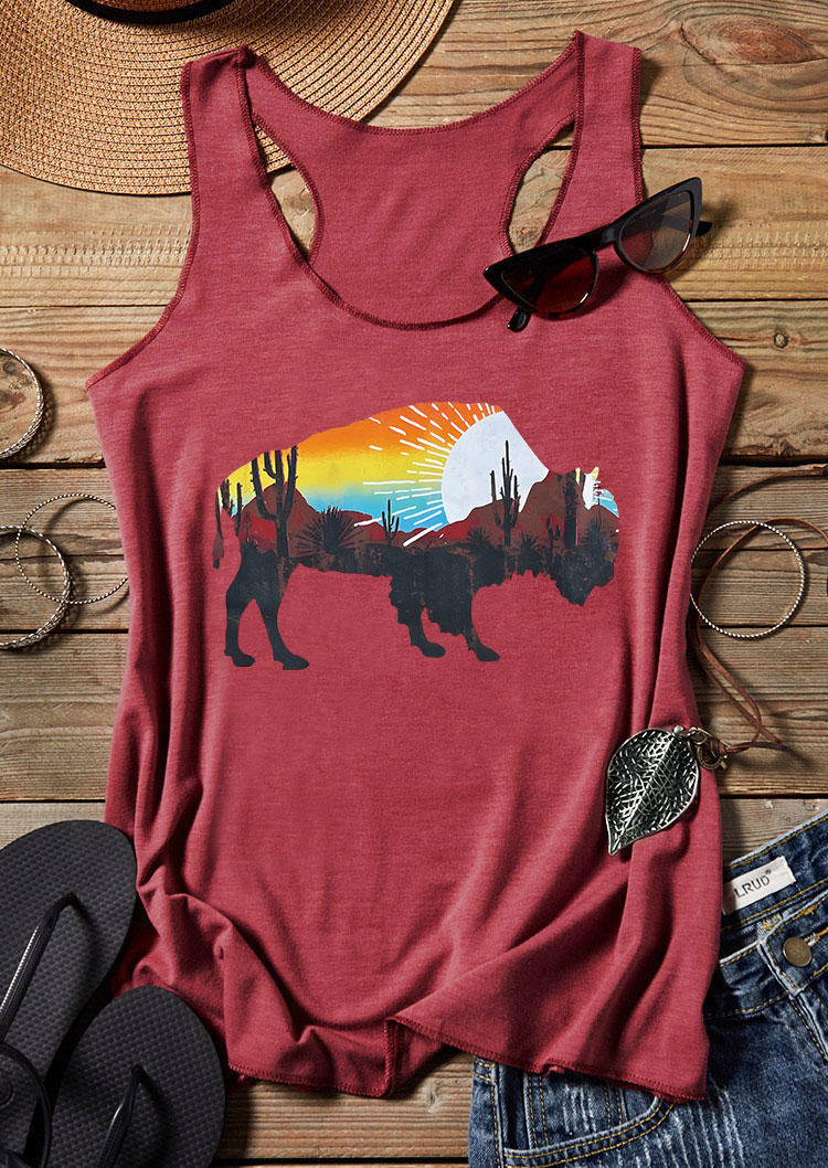 Tank Tops Buffalo Cactus Racerback Tank Top - Brick Red in Red. Size: L,XL