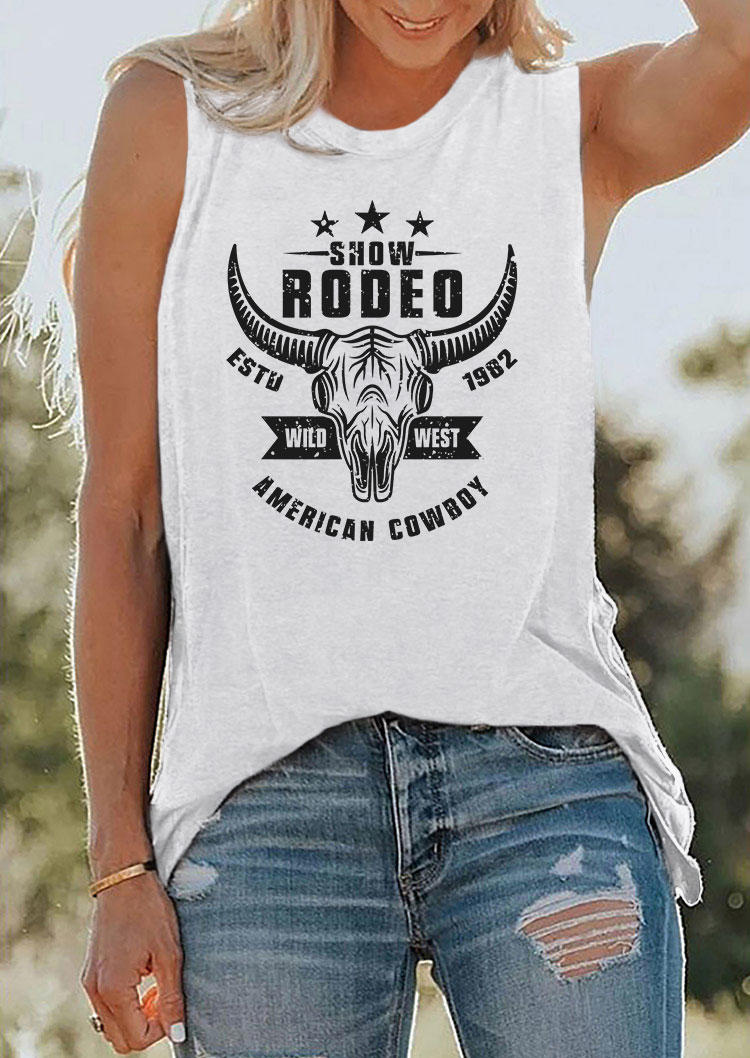 

Tank Tops Rodeo Show Steer Skull Cowboy Tank Top in Light Grey. Size