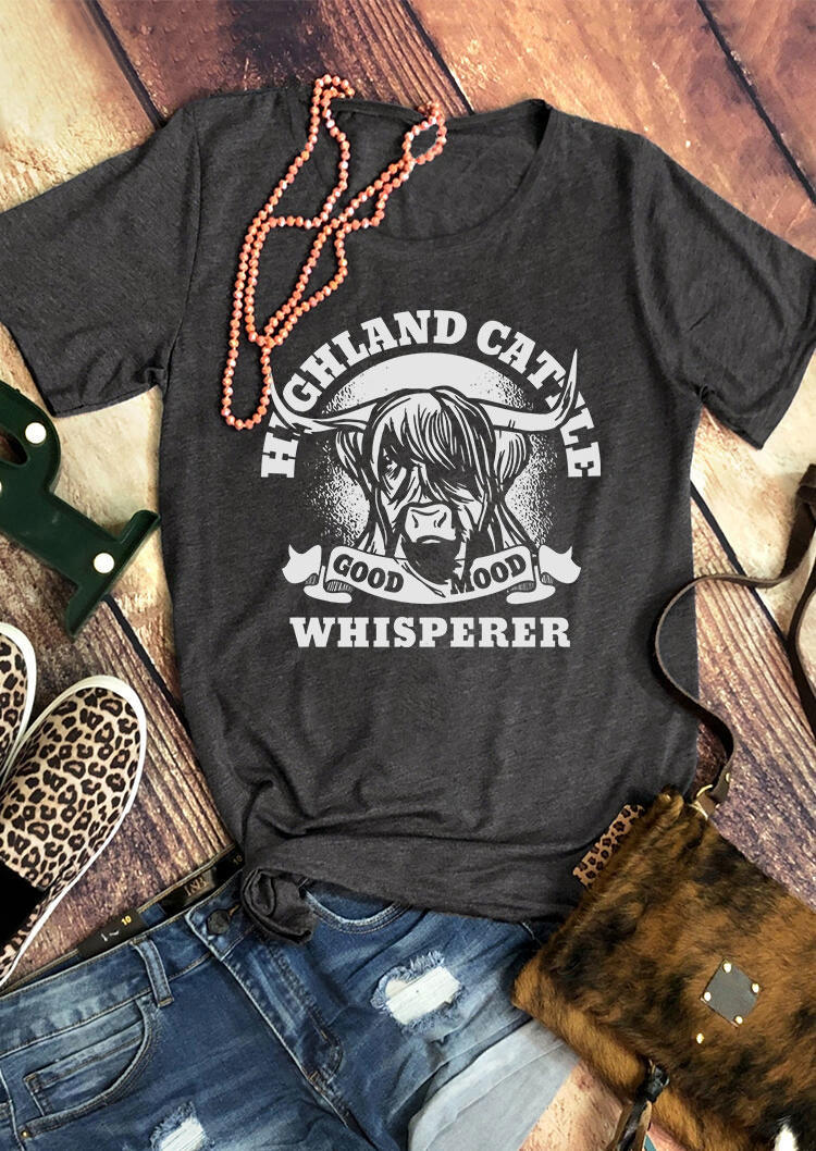

T-shirts Tees Highland Cattle Whisperer Good Mood O-Neck T-Shirt Tee - Dark Grey in Gray. Size