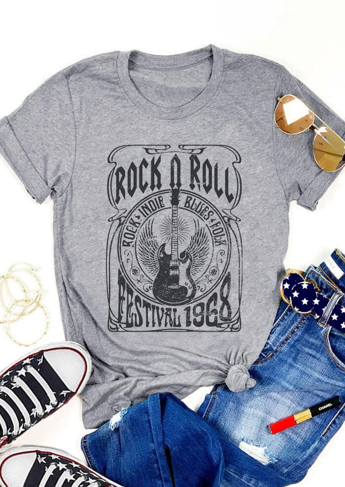 

T-shirts Tees Rock N Roll Festival 1968 Guitar T-Shirt Tee in Gray. Size