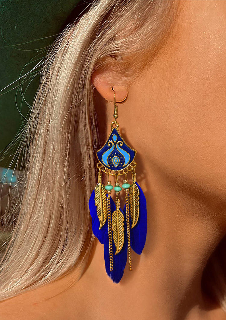 

Earrings Feather Leaf Beading Alloy Hook Earrings in Blue,White. Size
