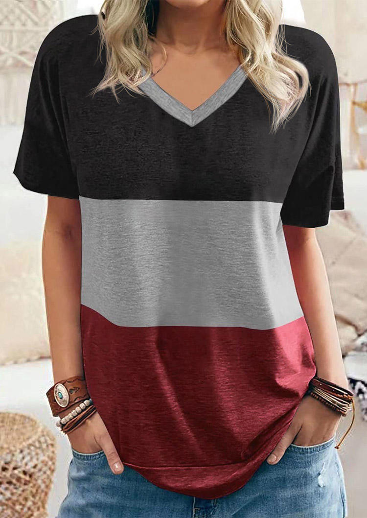 

Blouses Color Block V-Neck Blouse in Multicolor. Size