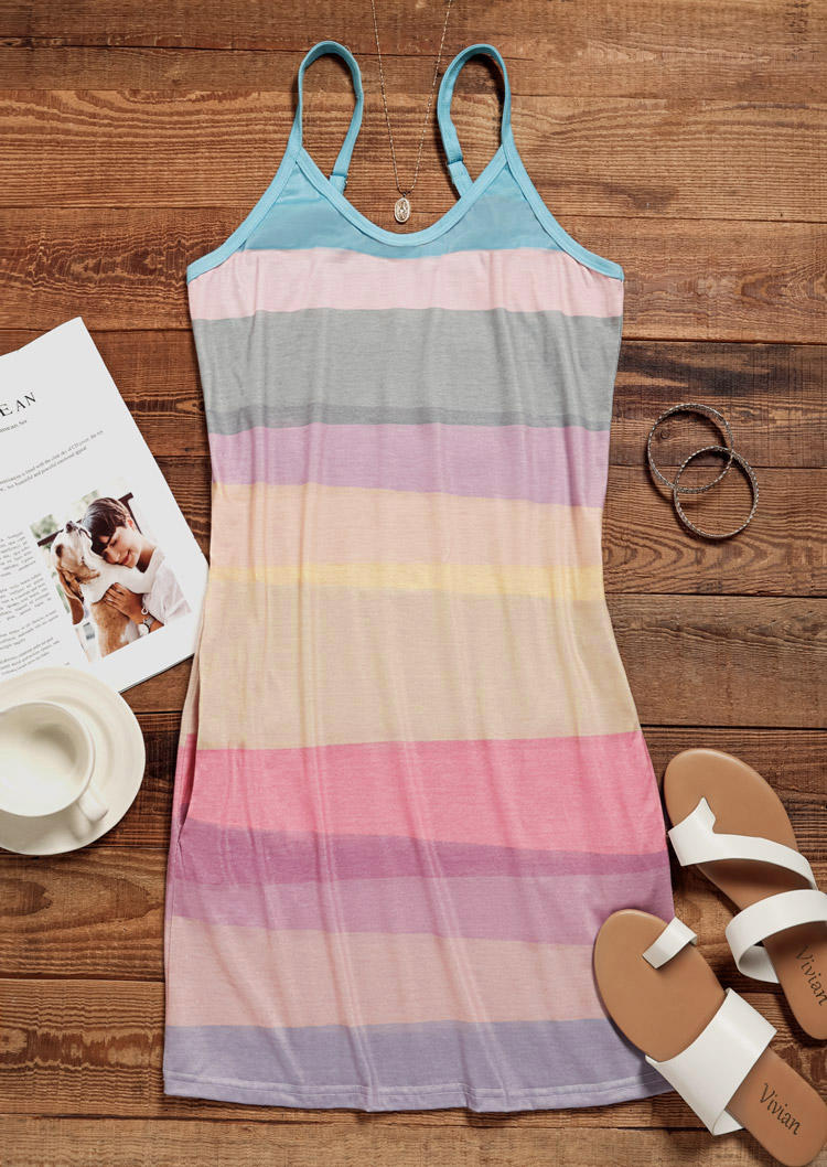 

Mini Dresses Color Block Pocket Spaghetti Strap Mini Dress in Multicolor. Size