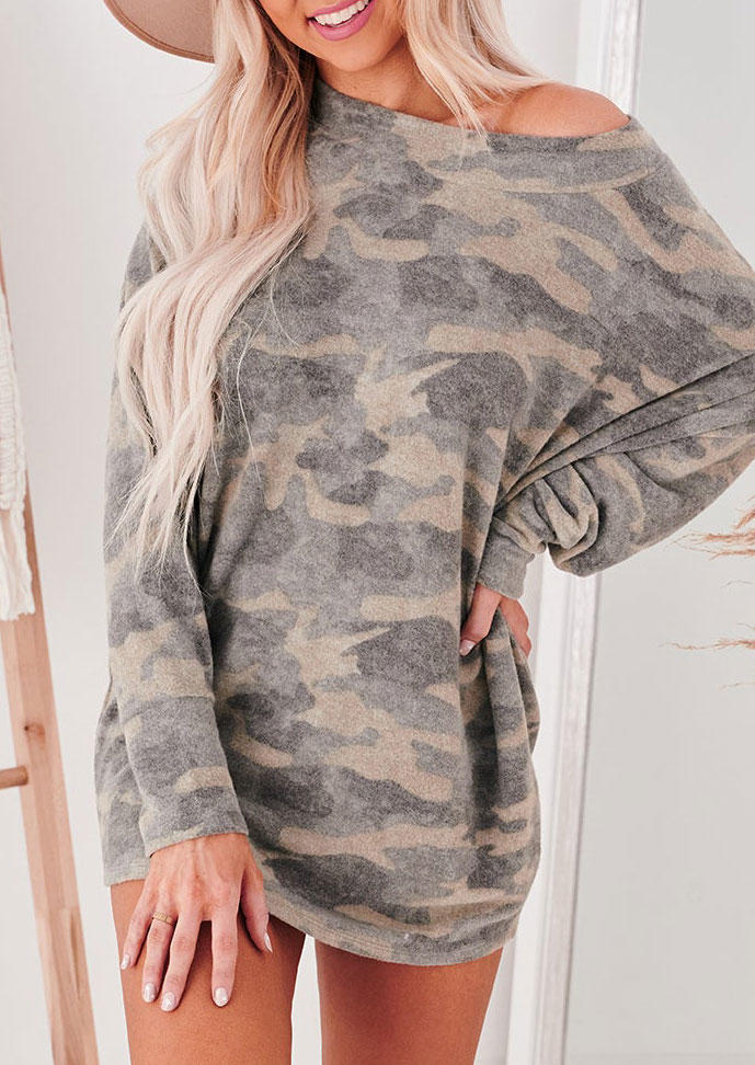 

Mini Dresses Camouflage Long Sleeve Mini Dress in Multicolor. Size