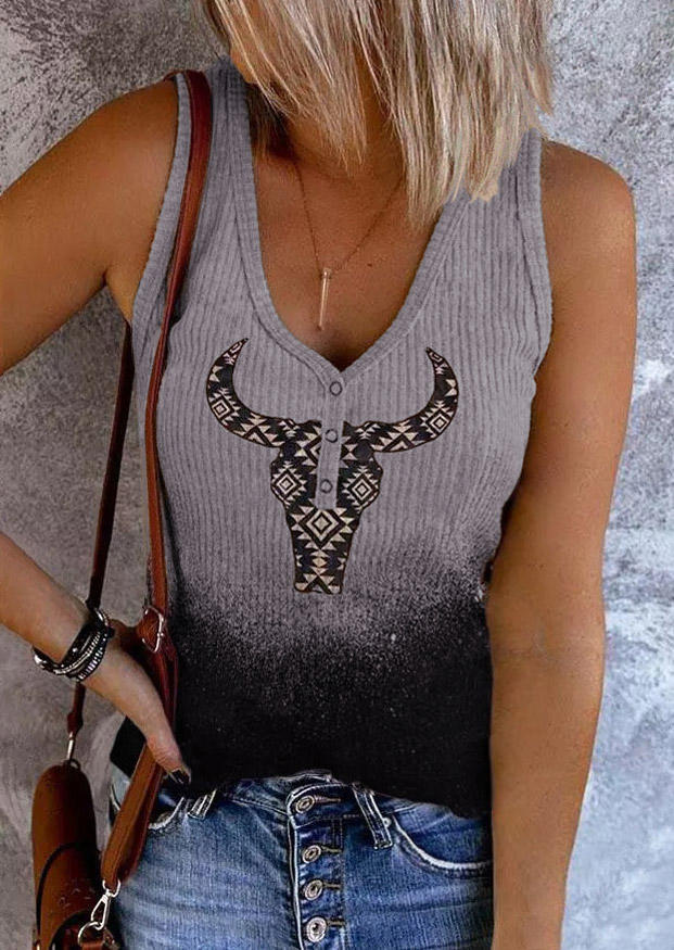 

Tank Tops Gradient Steer Skull Snap Button Tank Top in Gray. Size