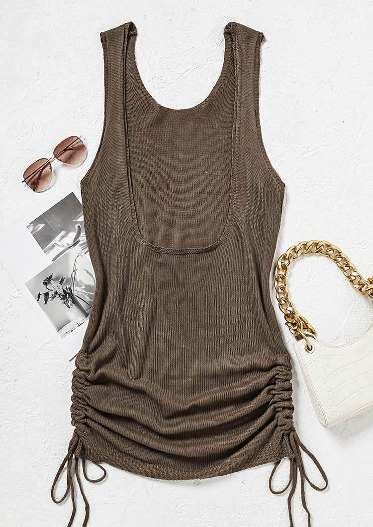 

Mini Dresses Drawstring Open Back O-Neck Mini Dress - Coffee in Brown. Size