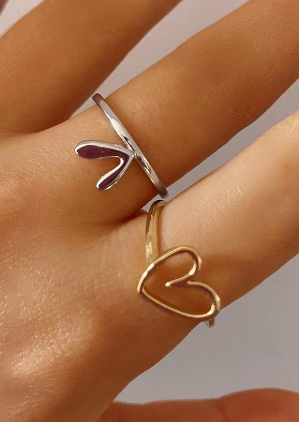 

Rings 2Pcs Simple Love Heart Ring Set in Multicolor. Size