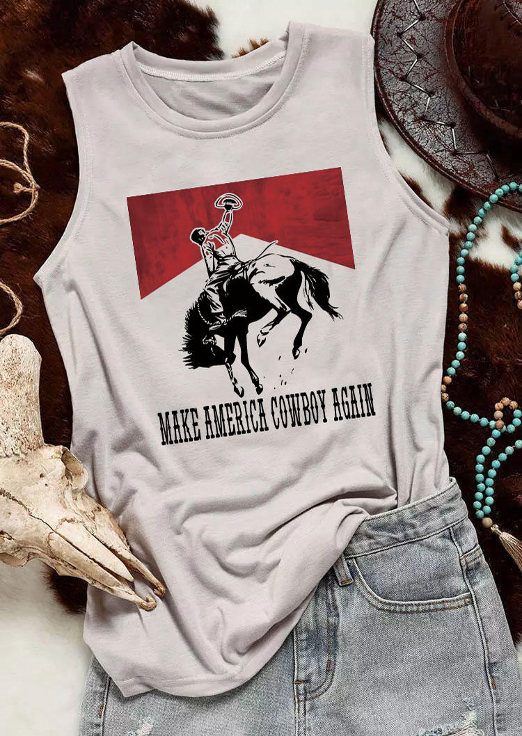 

Tank Tops Make America Cowboy Again O-Neck Tank Top in Apricot. Size