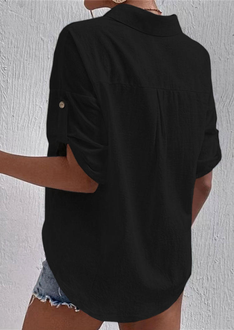 

Shirts Button Pocket Tab-Sleeve Turn-Down Shirt in Black. Size