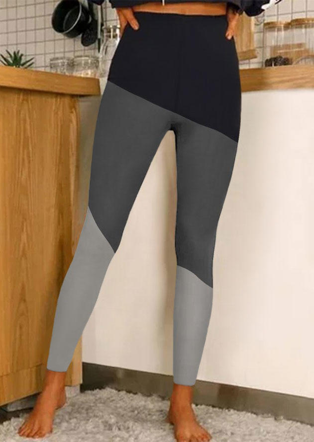 

Leggings Color Block Elastic Waist Leggings in Multicolor. Size: ,M,L,XL