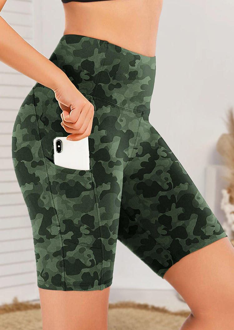Activewear Camouflage Pocket High Waist Activewear Shorts in Multicolor. Size: S,XL