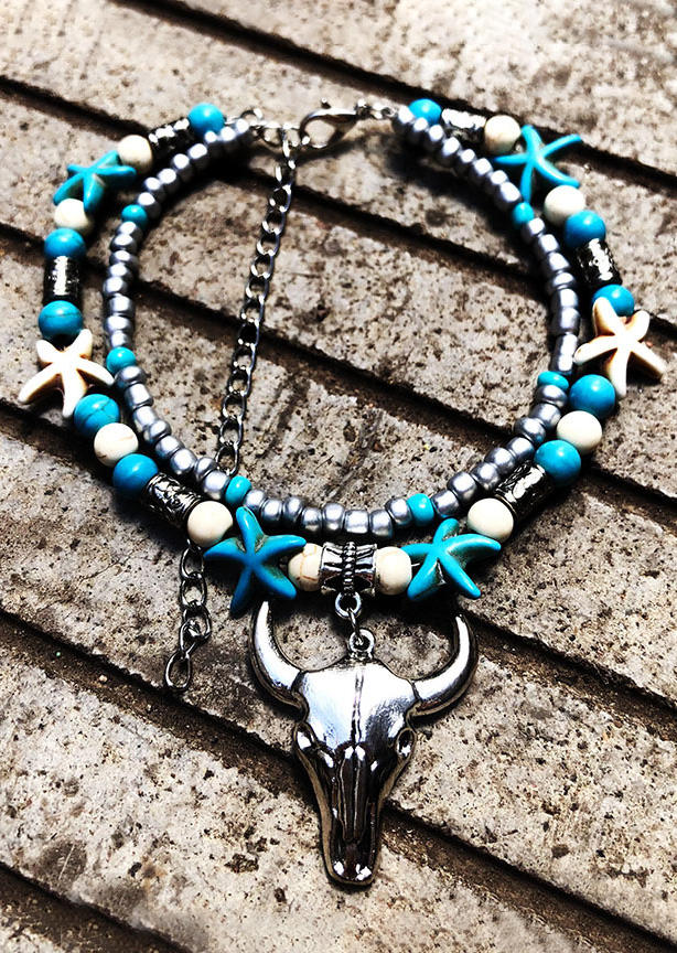 

Body Jewelry Turquoise Starfish Beading Double-Layered Anklet in Multicolor. Size