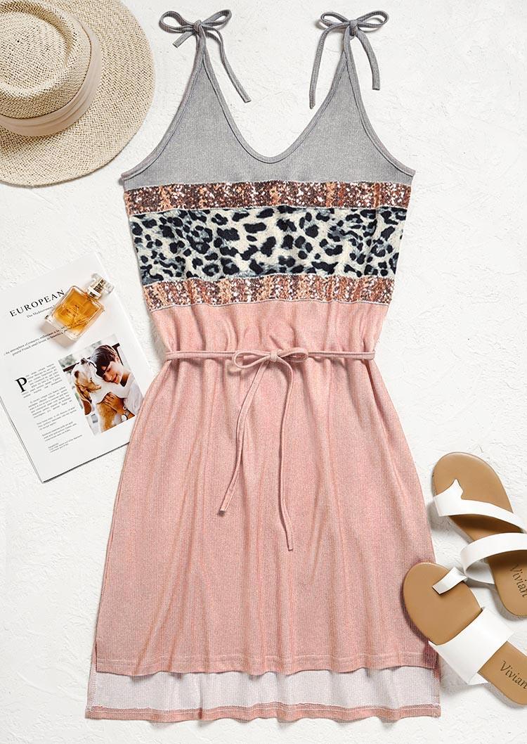 

Mini Dresses Leopard Color Block Sequined Tie Mini Dress in Multicolor. Size