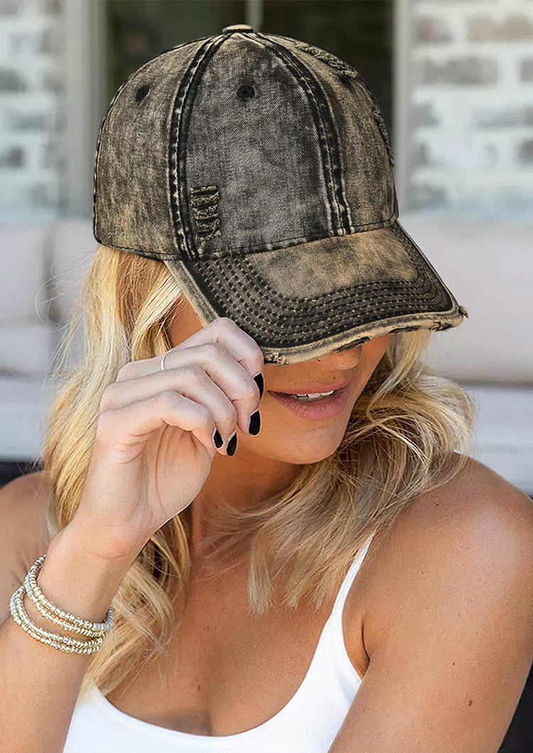 

Hats Ripped Hole Washed Baseball Cap in Multicolor. Size