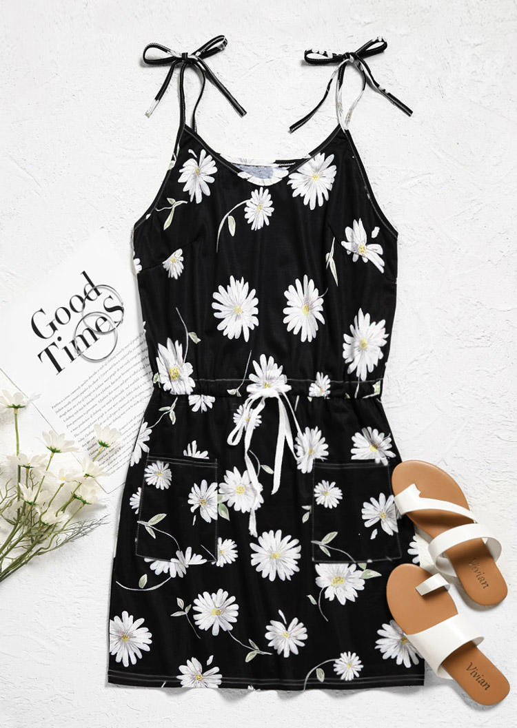 

Mini Dresses Daisy Pocket Drawstring Spaghetti Strap Mini Dress in Black. Size