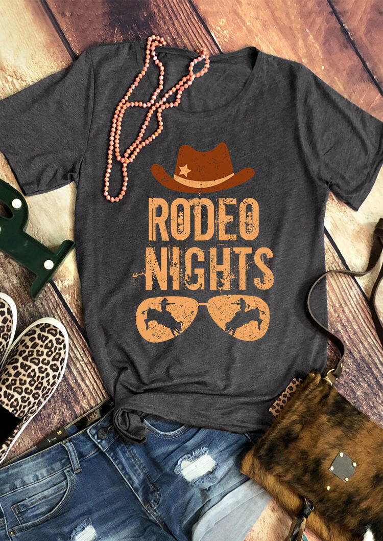 T-shirts Tees Rodeo Nights Cowboy Bull T-Shirt Tee - Dark Grey in Gray. Size: L,M,S,XL