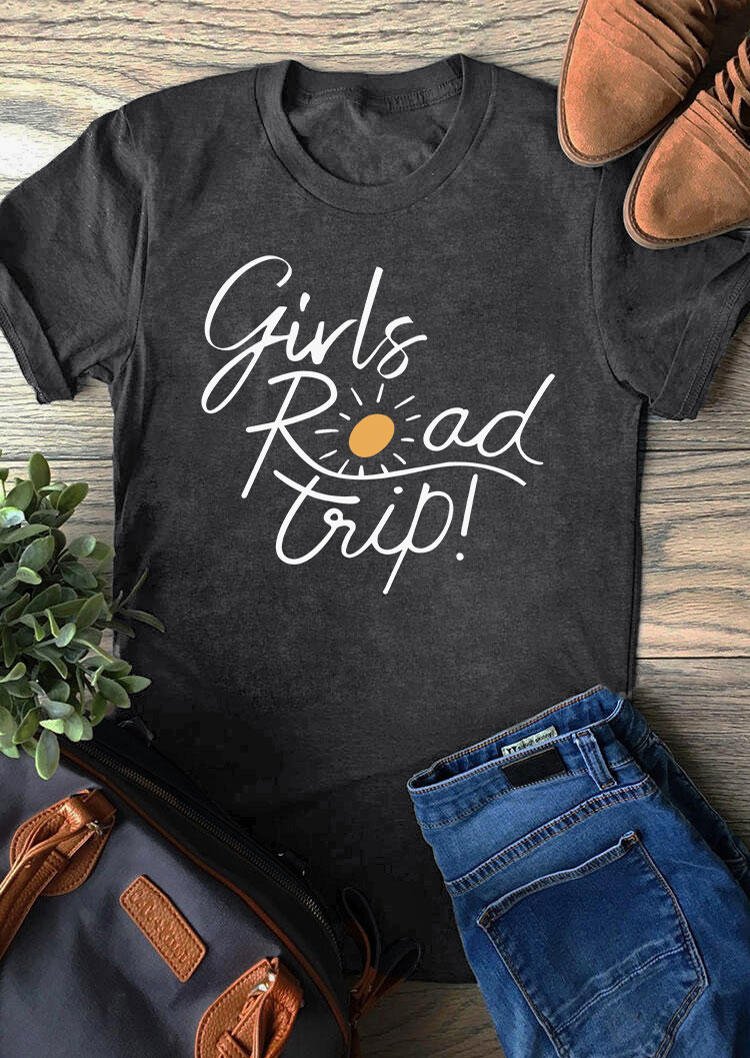 Girls Road Trip Sun T-Shirt Tee - Dark Grey
