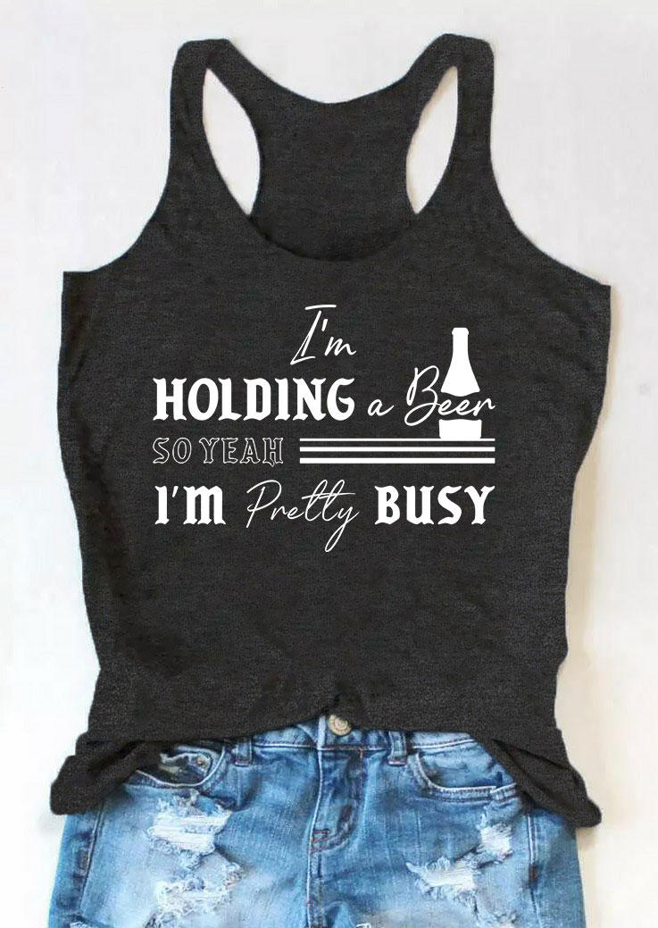 

Tank Tops I'm Holding A Beer So Yeah I'm Pretty Busy Racerback Tank Top - Dark Grey in Gray. Size