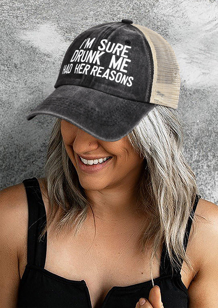 

Hats I'm Sure Drunk Me Had Her Reasons Baseball Cap in Black. Size