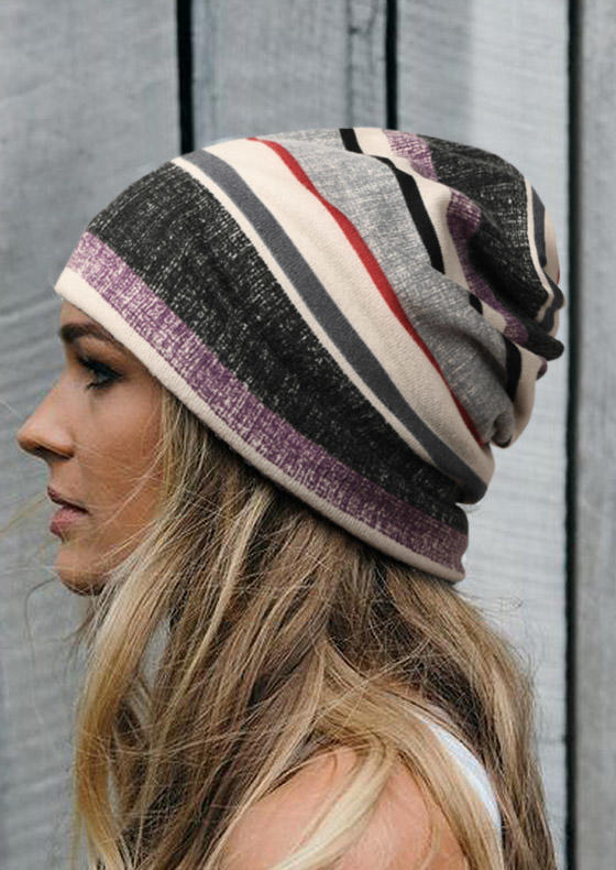 

Hats Color Block Striped Beanie Hat in Multicolor. Size