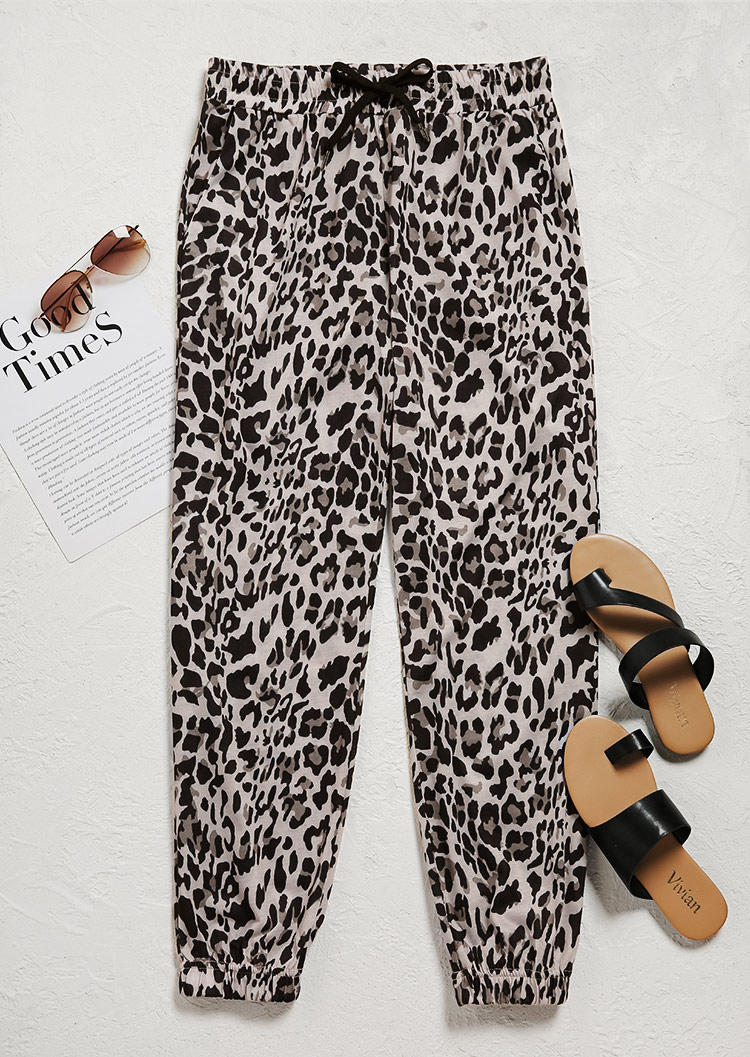 

Pants Leopard Drawstring Pocket Casual Pants in Multicolor. Size