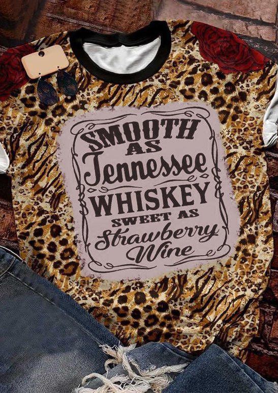 T-shirts Tees Smooth As Tennessee Whiskey Sweet As Strawberry Wine Leopard T-Shirt Tee in Multicolor. Size: L,S