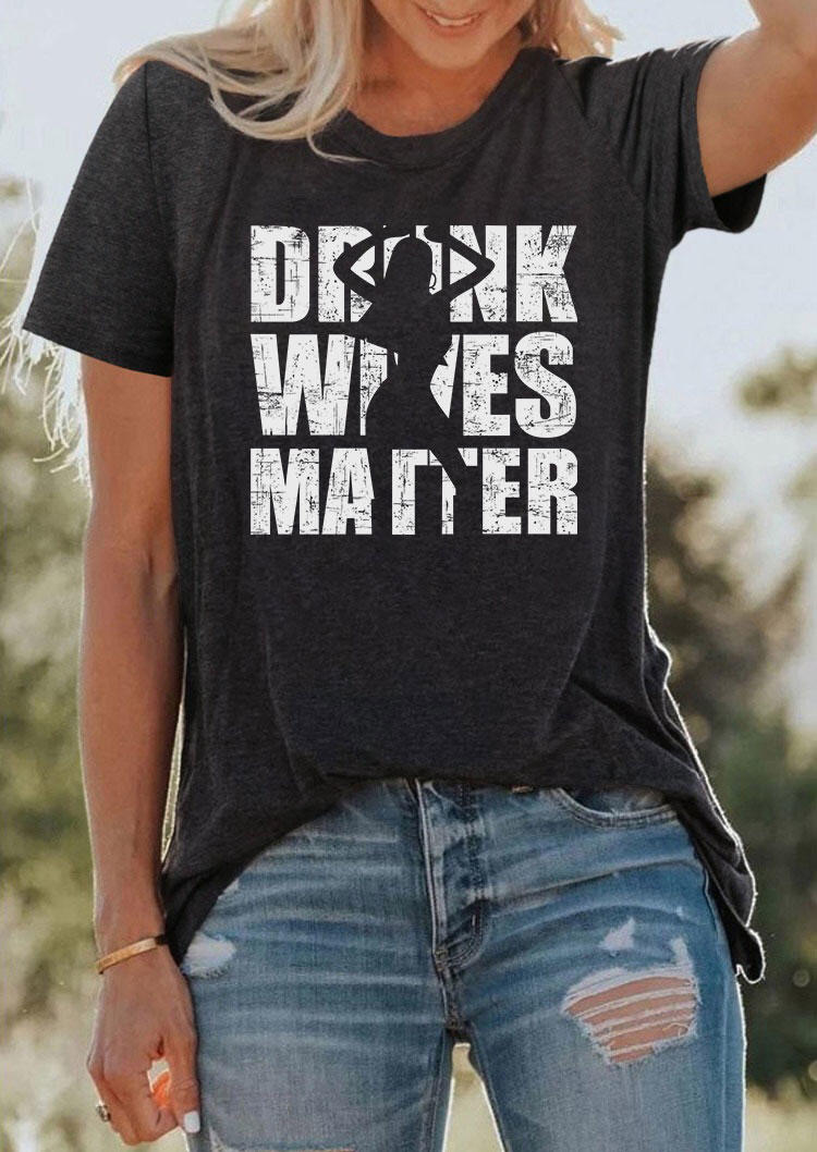 T-shirts Tees Drunk Wives Matter Silhouette O-Neck T-Shirt Tee - Dark Grey in Gray. Size: S