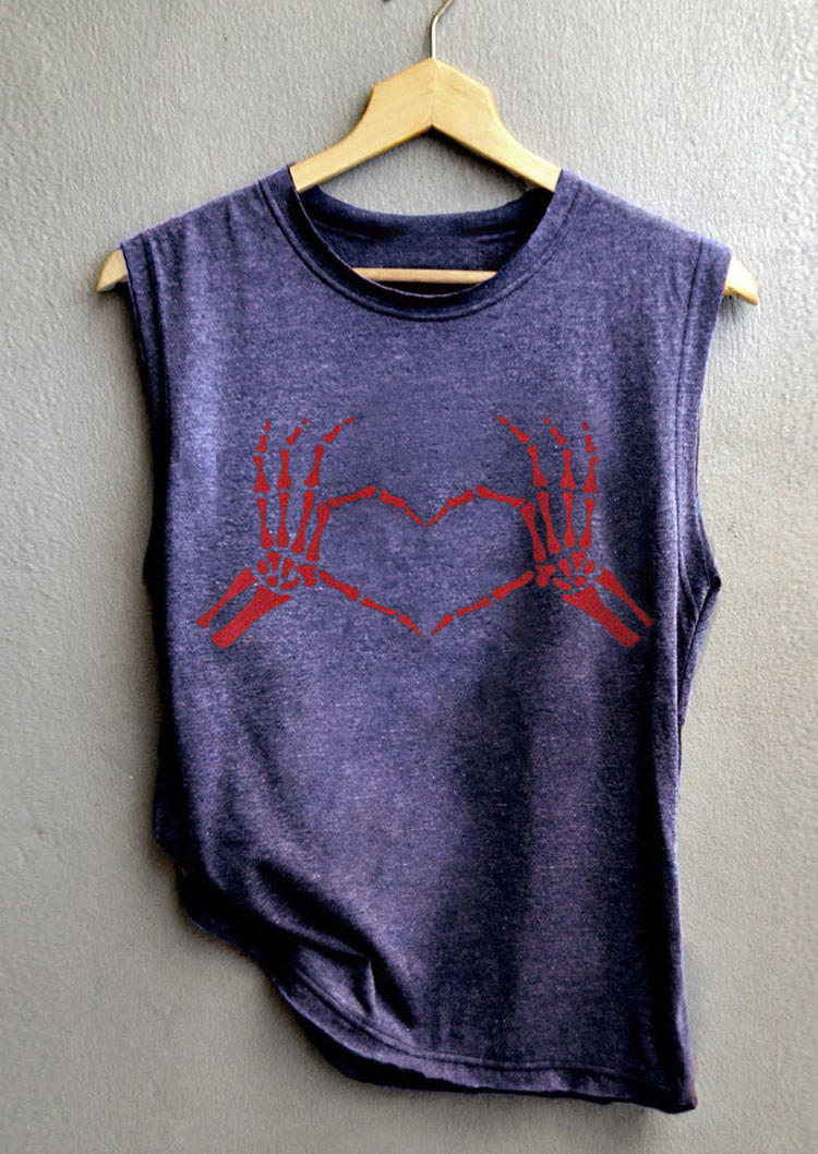 

Tank Tops Skeleton Hand Heart O-Neck Tank Top in Blue. Size: ,M,L,XL