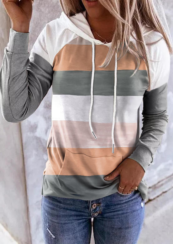 

Sweatshirts Color Block Drawstring Kangaroo Pocket Hoodie in Multicolor. Size