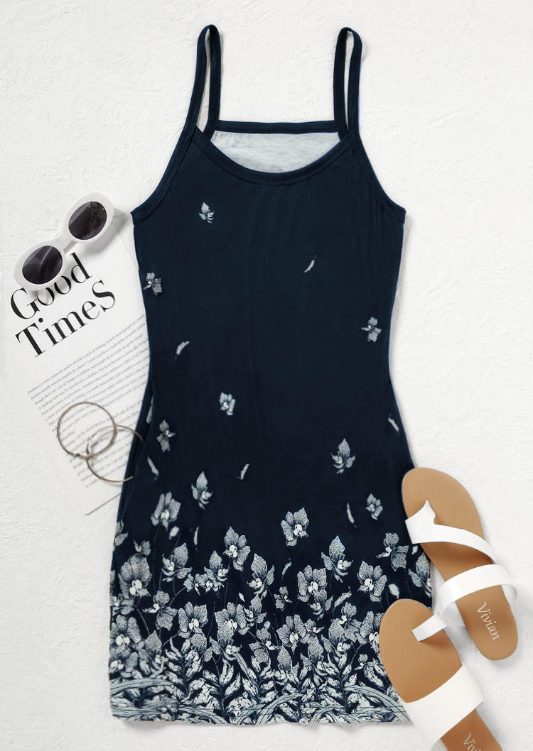 

Mini Dresses Floral Pocket Spaghetti Strap Mini Dress - Deep Blue in Blue. Size
