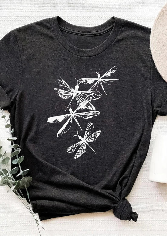 

T-shirts Tees Dragonfly O-Neck T-Shirt Tee - Dark Grey in Gray. Size: L,M,,XL