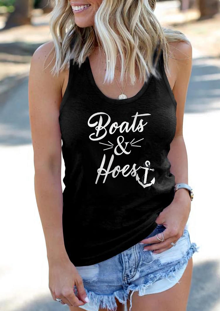 Tank Tops Boats & Hoes Anchor O-Neck Tank Top in Black. Size: L,XL