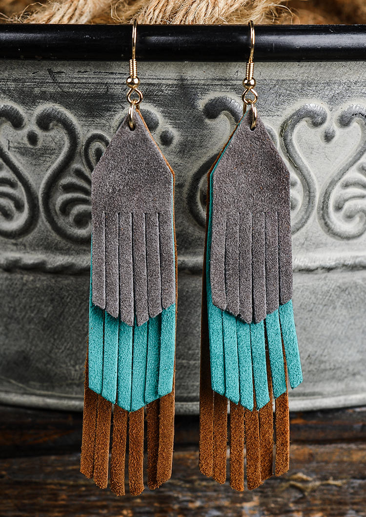 

Earrings Leather Multi-Layered Tassel Earrings in Multicolor. Size