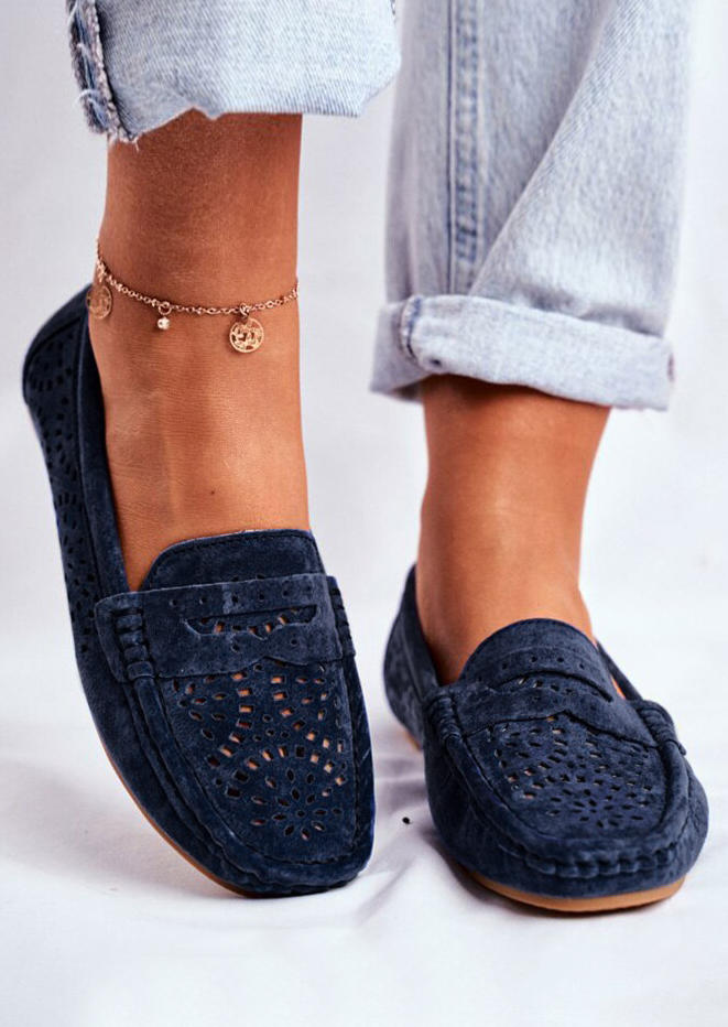 Hollow Out Round Toe Flat Sneakers - Blue